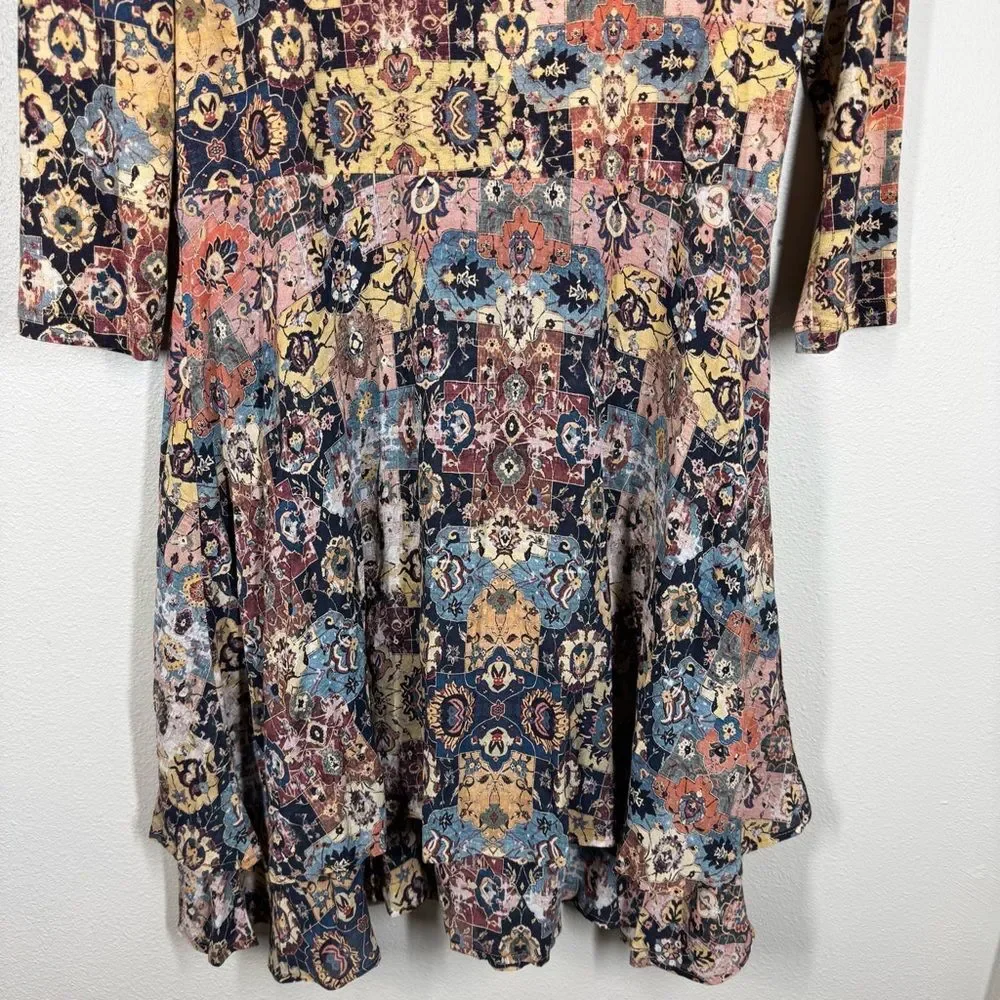 Peruvian Connection Fit And Flare Patterened Dress Patchwork Boho Women’s 12